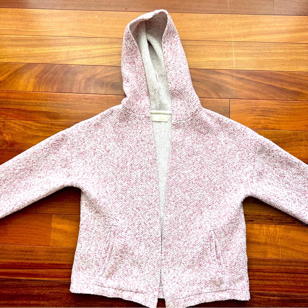 ZARA GIRLS size 7 122 cm  PINK marled Hooded Cardigan SWEATER JACKET *COZY* Q22